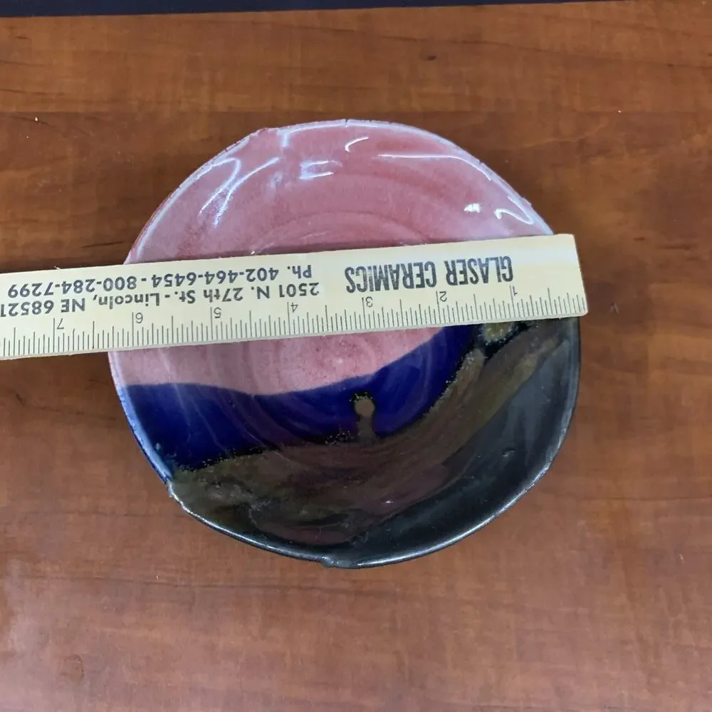 Glazed Ceramic Pottery Bowl Multicolor Pink Blue Brown